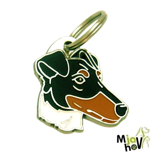 tablica.si-Obesek za psa z gravuro, kovinski, ročno delo, narejeno v Sloveniji kratkodlaki foksterier - tricolor